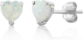 MAX + STONE 14K White or Yellow Gold 3 Prong Heart Shape Gemstone Stud Earrings