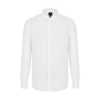 Emporio Armani Illusion Shirt - Heren - Casual Overhemden - Wit - 2XL - Linnen - Overhemden