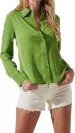 Astr Romilda Button Up Open Back Top In Green