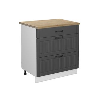 Vicco Mueble Bajo De Cocina Fame-line, Antracita Casa De Campo, 80 Cm Con 3 Cajones, Et Roble