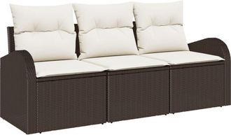 vidaXL Garden Sofa Set with Cushion 3 pcs Brown Poly rattan Vidaxl