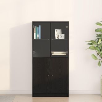 Berkfield Home Highboard with Doors Black Oak 68x37x142 cm Engineered Wood | Size: 68 x 37 x 142 cm