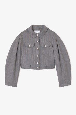 Ganni Grey Stripe Jacket - Size 4 Wool