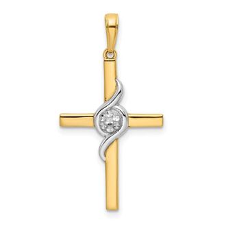 Diamond2Deal 14k Yellow Gold Rhodium Diamond-Cut Cross Pendant
