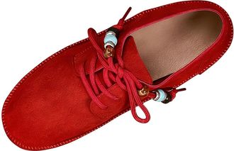 Generic Lace Up Shoes Women Casual Wide Width Sneakers Solid Color Retro Versatile Lightweight Comfortable Stylish Walking Flats Outdoor Sports Red