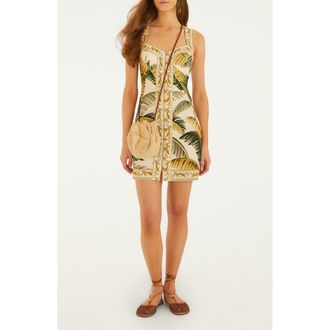 Farm Rio Trancoso Button Front Linen Minidress in Trancoso Sand at Nordstrom, Size Xx-Small