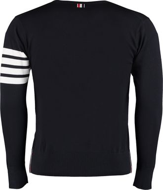 Thom Browne Mens Merino Wool Crew-Neck Sweater Blue Merinos Sweatshirts