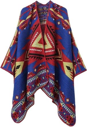 Generic Womens Ethnic Poncho Cloak Long Cape Unisex Autumn Winter Thick Shawl Travel Outerwear