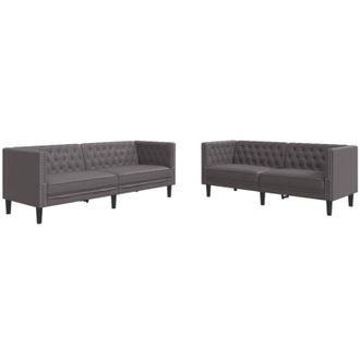 vidaXL Vidaxl - Juego De Sof&aacute;s Chesterfield 2 Piezas Cuero Sint&eacute;tico Gris