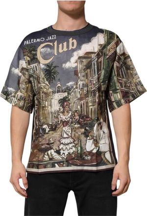 Dolce & Gabbana Palermo Jazz Club Linnen T-shirt - Heren - T-shirts - Veelkleurig - XS - Linnen - Tops