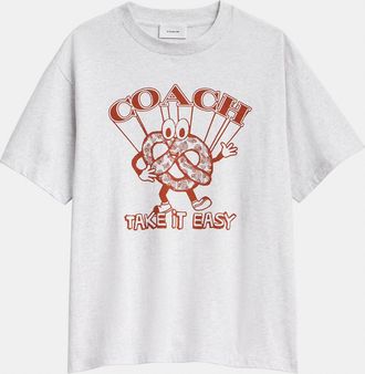 Coach Womens Pretzel Relaxed T-Shirt In Organic Cotton - Grey - Size X-Small