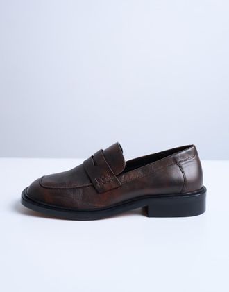 Topshop Cole - Mocassini premium in vera pelle marrone invecchiato con punta squadrata