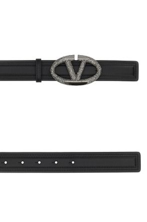 Valentino Garavani Neroblackdiamond Calfleatherbostaurus Cinture Belt