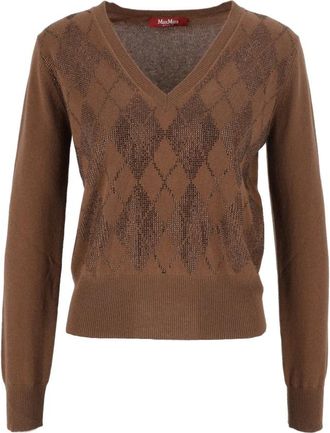 Max Mara Liuti V-hals trui - Dames - Truien - Bruin - Maat: M Zijde