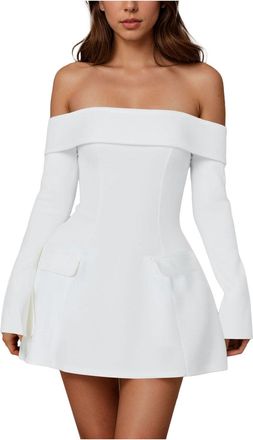 Generic Women Dresses Off Shoulder Long Sleeve Business Formal Dresses for Women Elegant Slim Fit Cocktail Evening Party Ladies Dress Mini Dress for Work Busi