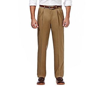 Hombre Haggar Pantalón Casual De Alta Calidad Para Hombre, Sin Planchado, Corte Recto Y Ajuste Delgado, Frente Plano, Color Arena, 33W X 34L, Caqui, 36W X 38L Pantalones Haggar