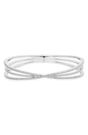 Nordstrom Criss Cross Cubic Zirconia Hinged Bangle in Clear- Silver at Nordstrom Rack