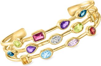 Ross-Simons Multi-Gemstone and. Lab-Grown Diamond Cuff Bracelet in 18kt Gold Over Sterling