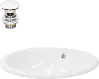 ML Design Lavabo blanco de cer&aacute;mica con juego de desag&uuml;e con reborsadero