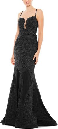 Mac Duggal Embroidered Plunge Neck Trumpet Gown