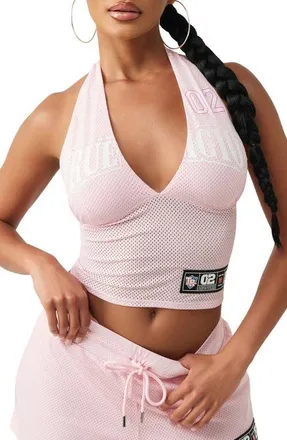 True Religion Sporty Logo Mesh Halter Top in Orchid Pink at Nordstrom, Size Xx-Large