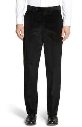 Berle Luxury Italian Corduroy Flat Front Pants in Black at Nordstrom, Size 32