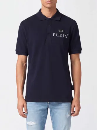 Philipp Plein Polo a maniche corte in cotone stretch con logo metallico