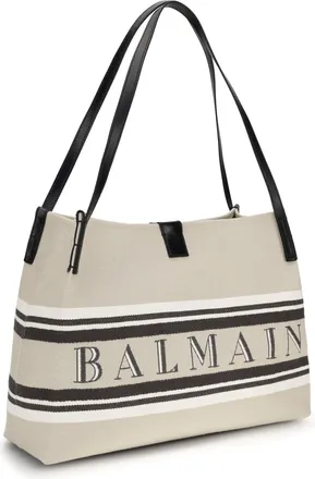Balmain Womens Release Shoulder Bag Naturel-Noir- Blanc Optique Cotton; Polyester Naturel/noir