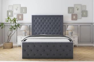Sloomy Vienna Plush Frame-Mattress - 50 Upholstered Headboard in Dark Grey | Size: Single
