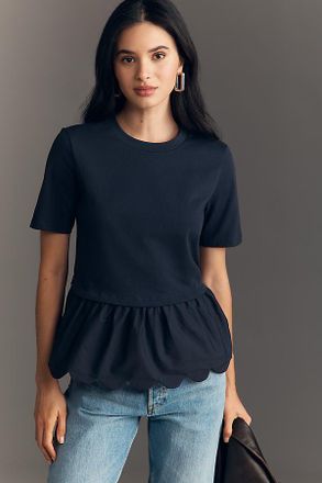 English Factory Cotton Scallop Peplum Top