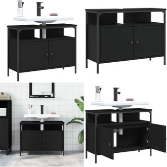 vidaXL Mobile Lavabo Bagno Nero 80x30x60 cm in Legno Multistrato - Lavabo - Armadietto da bagno