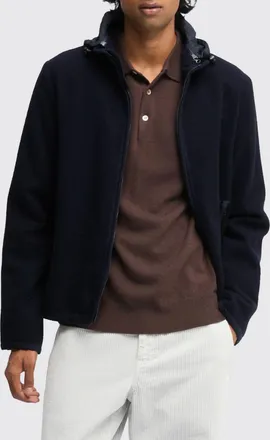 Aspesi Giacca sportiva in lana con cappuccio in nylon e chiusura a zip