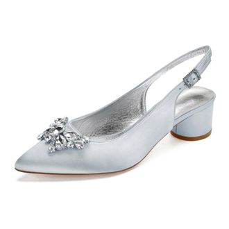 Generic Womens Pumps Pointed Toe Bridal Chunky Heel Slingback Heels Wedding Prom Party Dress Low Heels 4.5Cm,Silver,3 UK