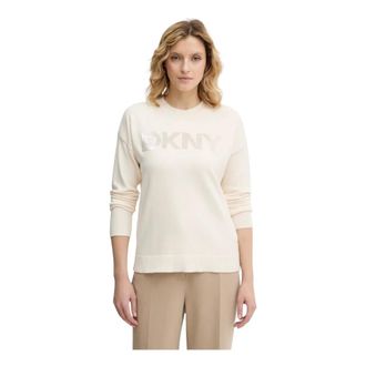 DKNY Dkny, Truien & Vesten, Dames, Beige, S, Pailletten, Trui met paillettenlogo