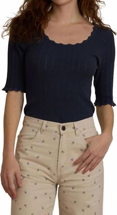 Rylee + Cru Scallop Pointelle Knit Tee In Indigo