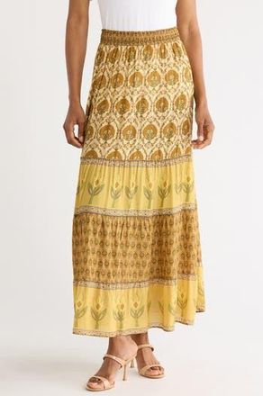 Joie Printed Tiered Maxi Skirt in Mustard Multi Blossoms at Nordstrom Rack, Size X-Small