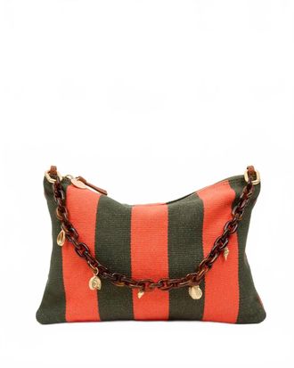 Clare Vivier Womens Flat Clutch With Tabs In Army/bright Poppy