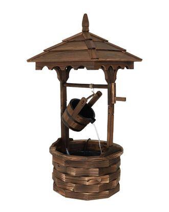 Sunnydaze Old-Fashioned Wood Wishing Well Outdoor Water Fountain Feature