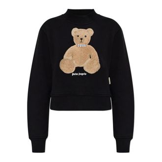 Palm Angels Sweatshirts, female, Black, Size: XS Bear Fitted Sweatshirt