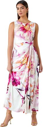 Ariella Floral Drape Twist Ruched Maxi Dress