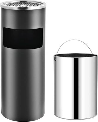 vidaXL Papelera Con Cenicero De Acero Gris 30 L Vidaxl