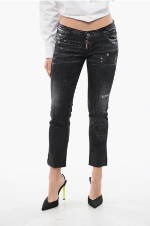Dsquared2 Jeans JENNIFER CROPPED in Denim Stretch Effetto Vintage 15cm taglia 42