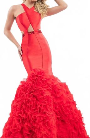 Rachel Allan Ruffled Hem Mermaid Gown In Red