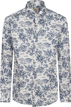 Xacus All-Over Floral Print White Shirt With French Collar