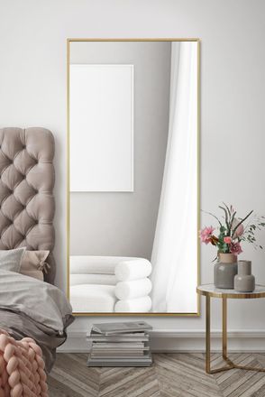 MirrorOutlet Gold Aluminium Edged Wall Leaner Mirror 68 X 33 (174 X 85CM) | Size: 1 Pack