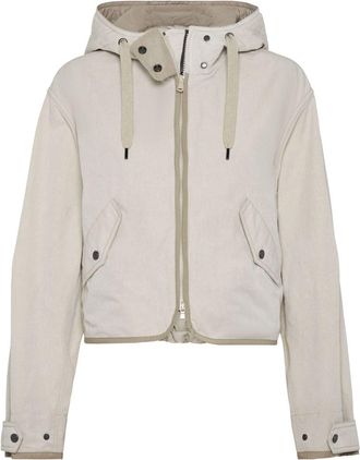 Brunello Cucinelli hooded cotton-blend jacket - women - Cotton/Polyester - 44 - Neutrals