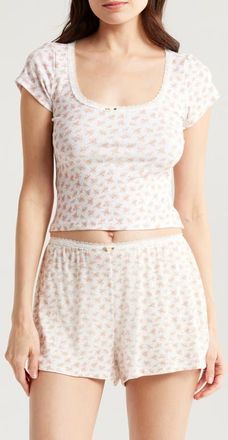 Kilo Brava Lace Trim Stretch Modal Crop Top in Ditsy Pink Floral at Nordstrom, Size X-Large