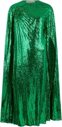 Valentino Garavani Groene Pailletten Cape Jurk - Dames - Maxi kleedjes - Groen - XS - Pailletten - Kleedjes