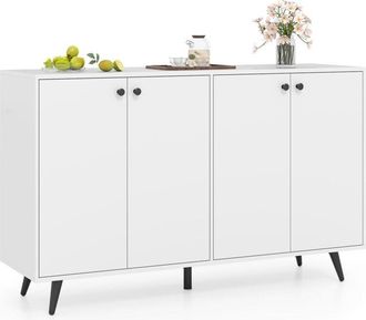 Costway Credenza Bassa a 4 Ante, Credenza Scandinava per Soggiorno con Ripiani Regolabili in 5 Posizioni, Mobiletto Basso, 5 Gambe Robuste, Cassettiera da