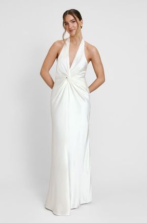 Six Stories Plunge Knot Neck Scarf Bridesmaid Dress in Ivory at Nordstrom, Size 14